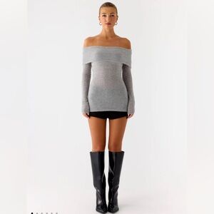 Peppermayo Exclusive - Romeo Bardot Knit Top - Grey